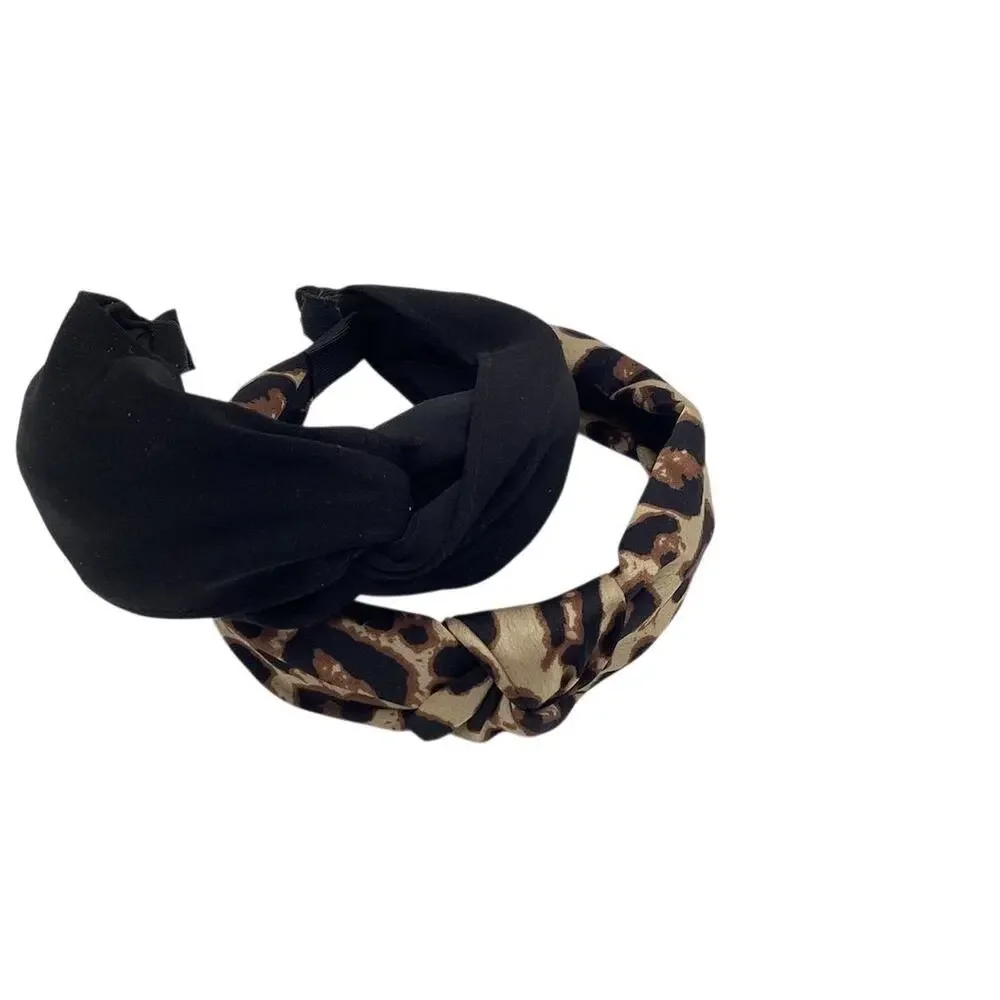 Women's Knotted Headband Set Black & Leopard Print Fashion